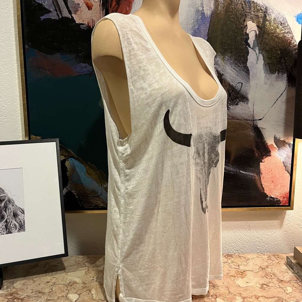 CHASER White Bull Skull Graphic Women's Top Medium tank top - Picture 4 of 13